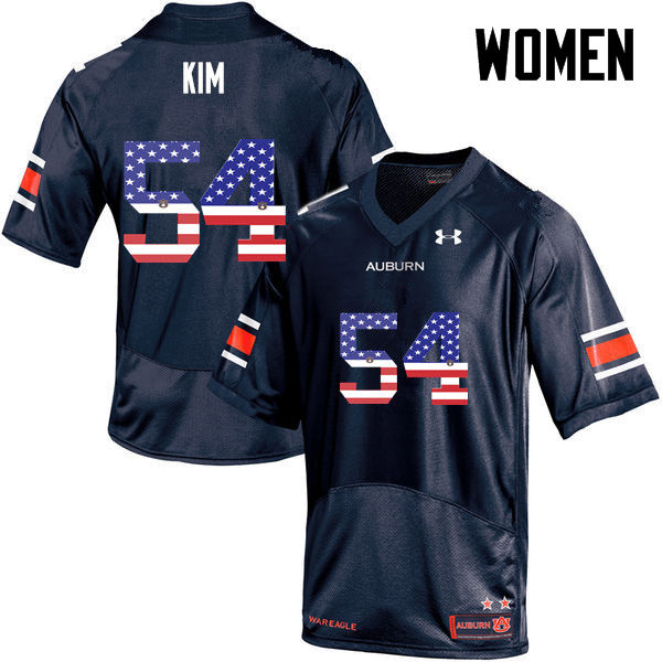 Auburn Tigers Women's Kaleb Kim #54 Navy Under Armour Stitched College USA Flag Fashion NCAA Authentic Football Jersey ZNZ6574UG